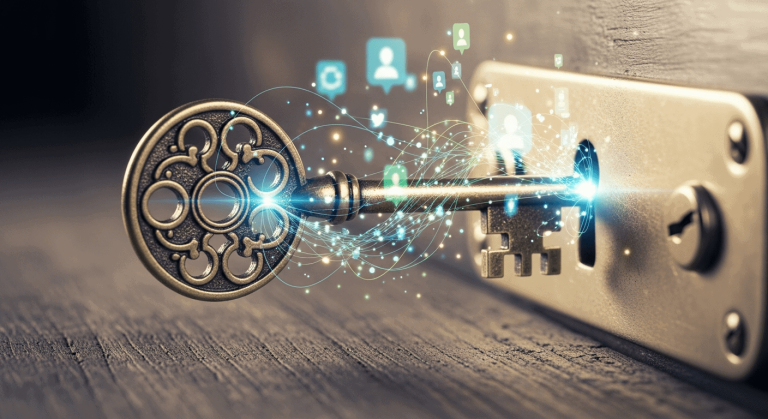 Illustration of digital content marketing flow with interconnected social media and SEO elements
