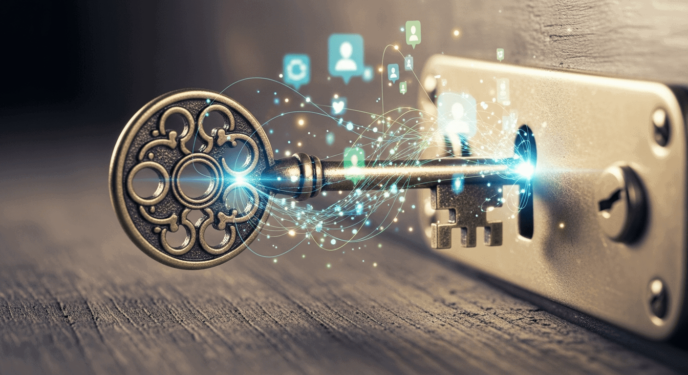 Illustration of digital content marketing flow with interconnected social media and SEO elements