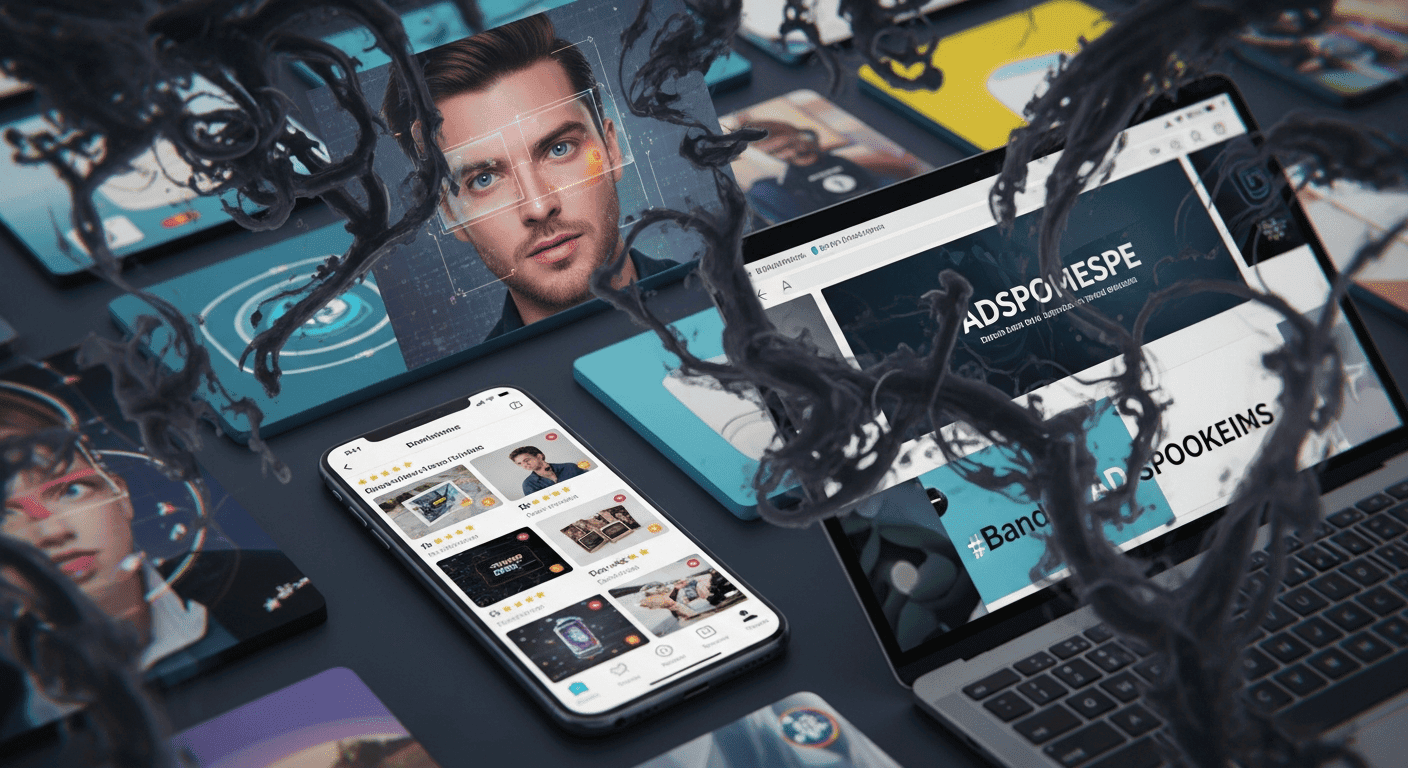 Illustration showing a marketer confronting AI-produced misinformation online
