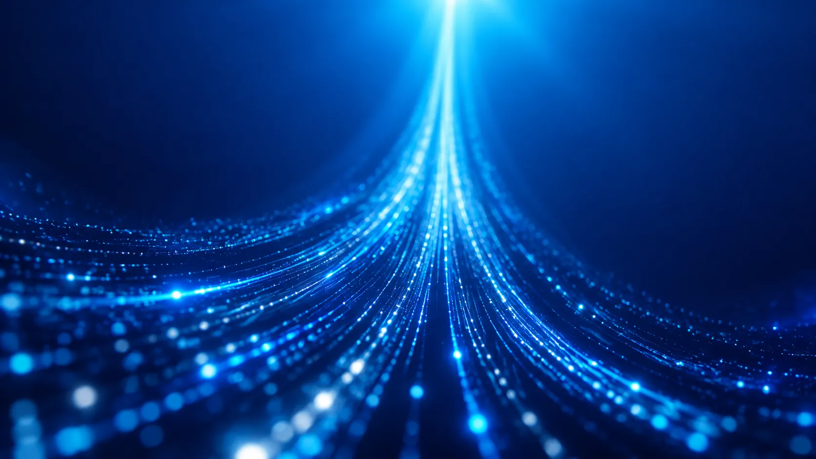 Upward-flowing streams of light and glowing particles rising over a deep blue gradient