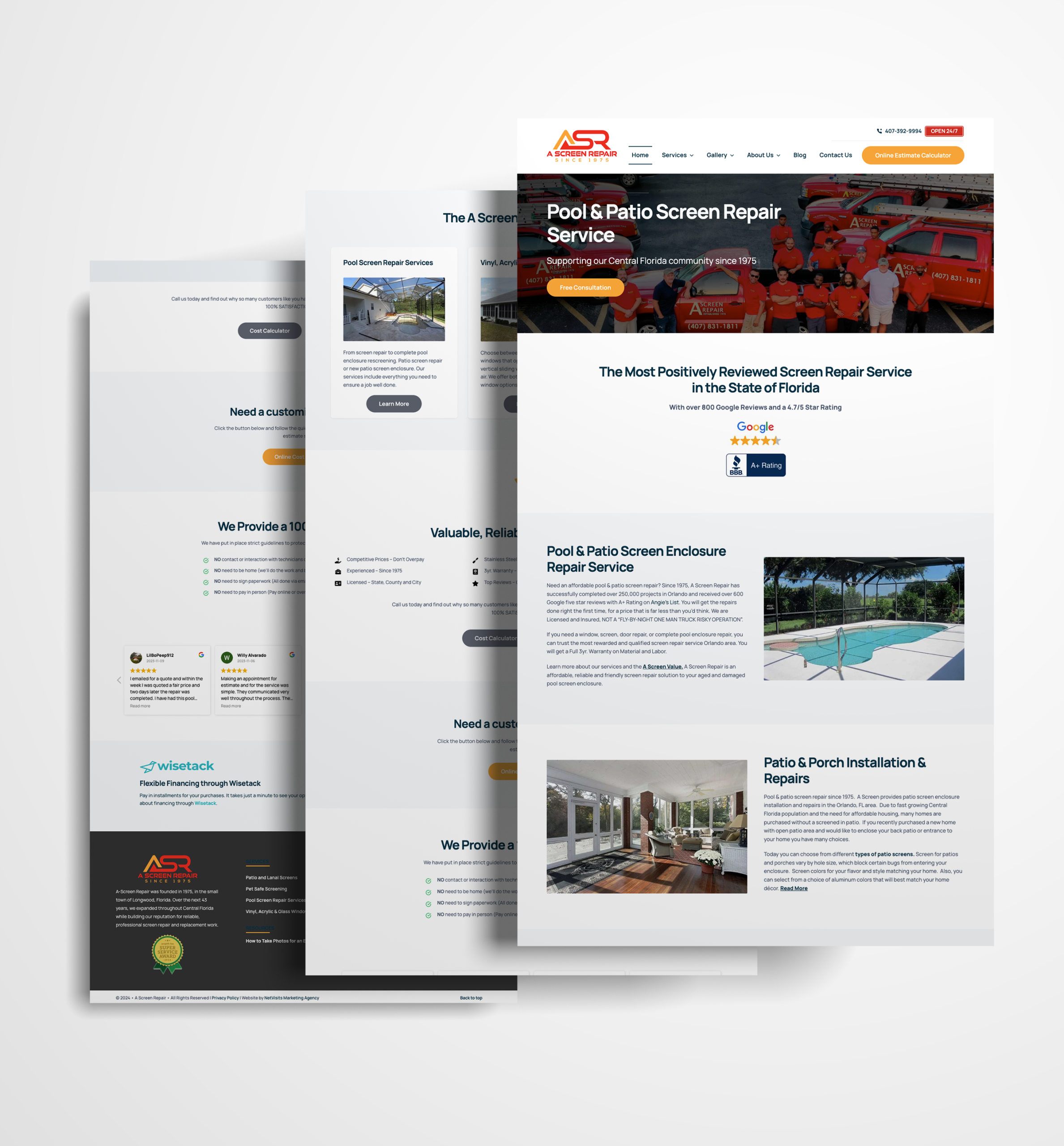 A Screen Repair website homepage designed by NetVisits