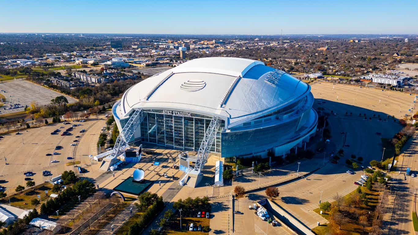 AT&T Stadium in Arlington, TX, completed in 2009, is home to the NFL Dallas Cowboys Football Team