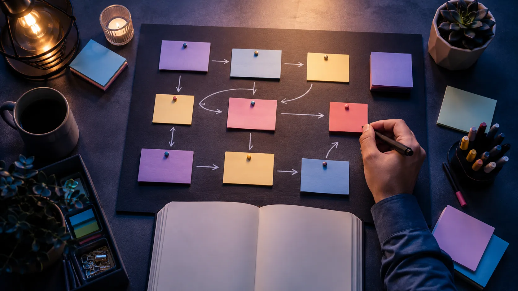 marketing-automation-efficiency-featured Glowing interconnected gears and light paths routing small task tokens automatically above a laptop