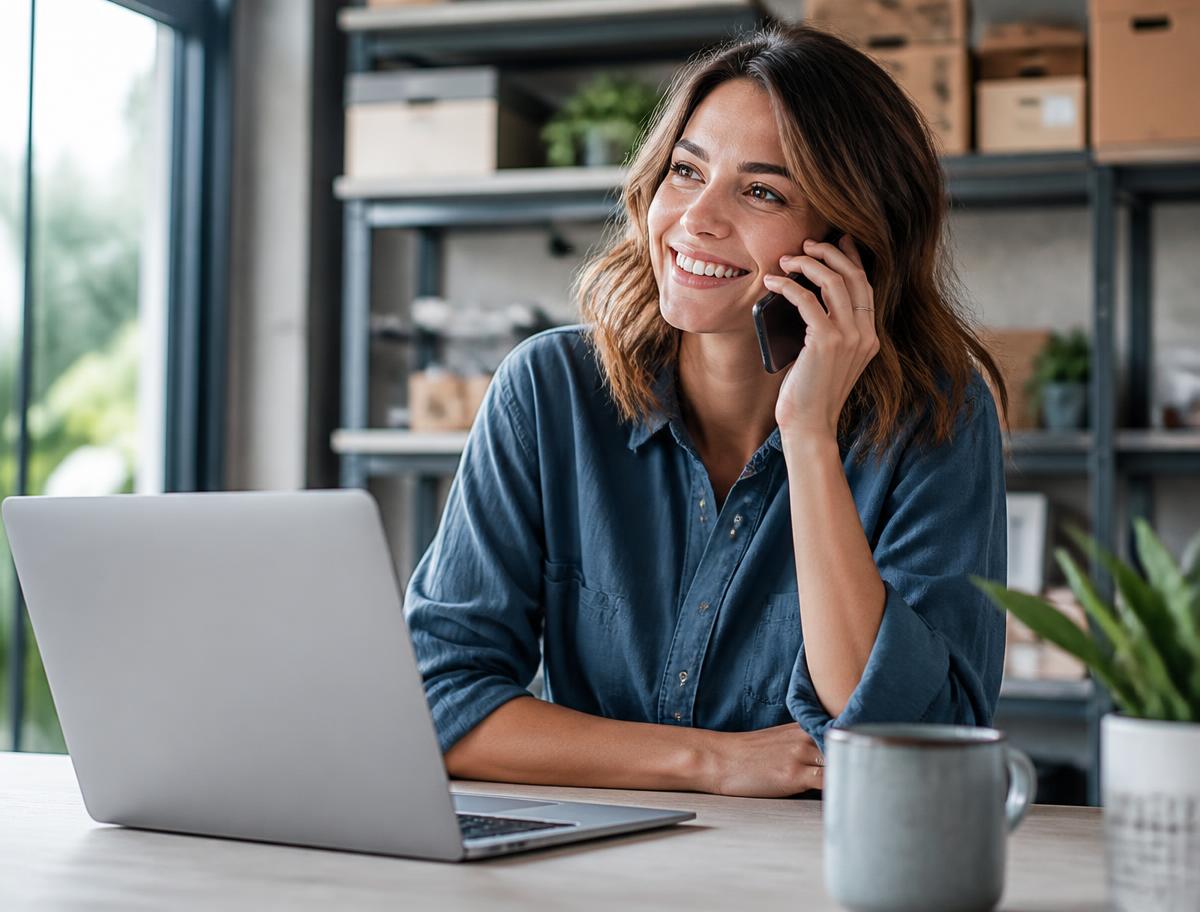 Business owner taking a call from a new customer